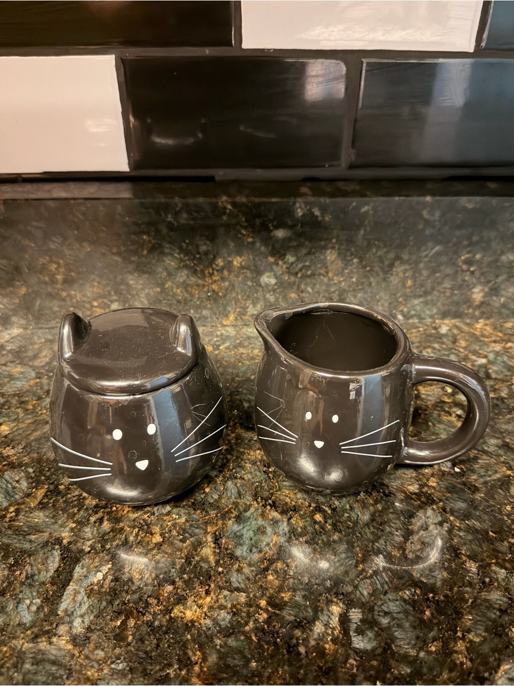 Black Cat Ceramic Creamer and Sugar Set
